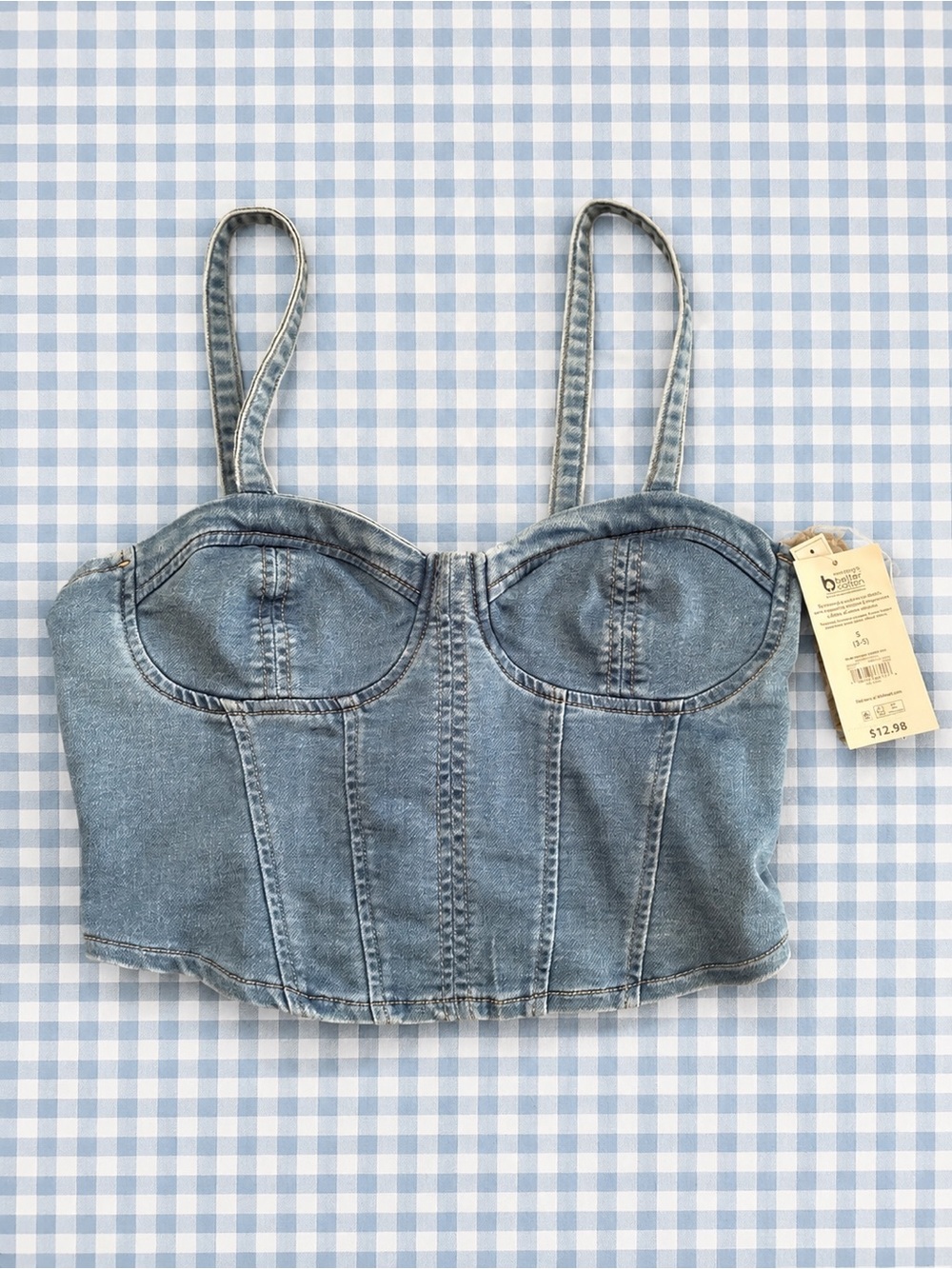 Denim Bustier Crop Top - Blue